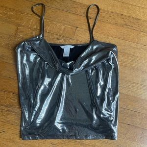 Silver Cowl neck spaghetti strap top